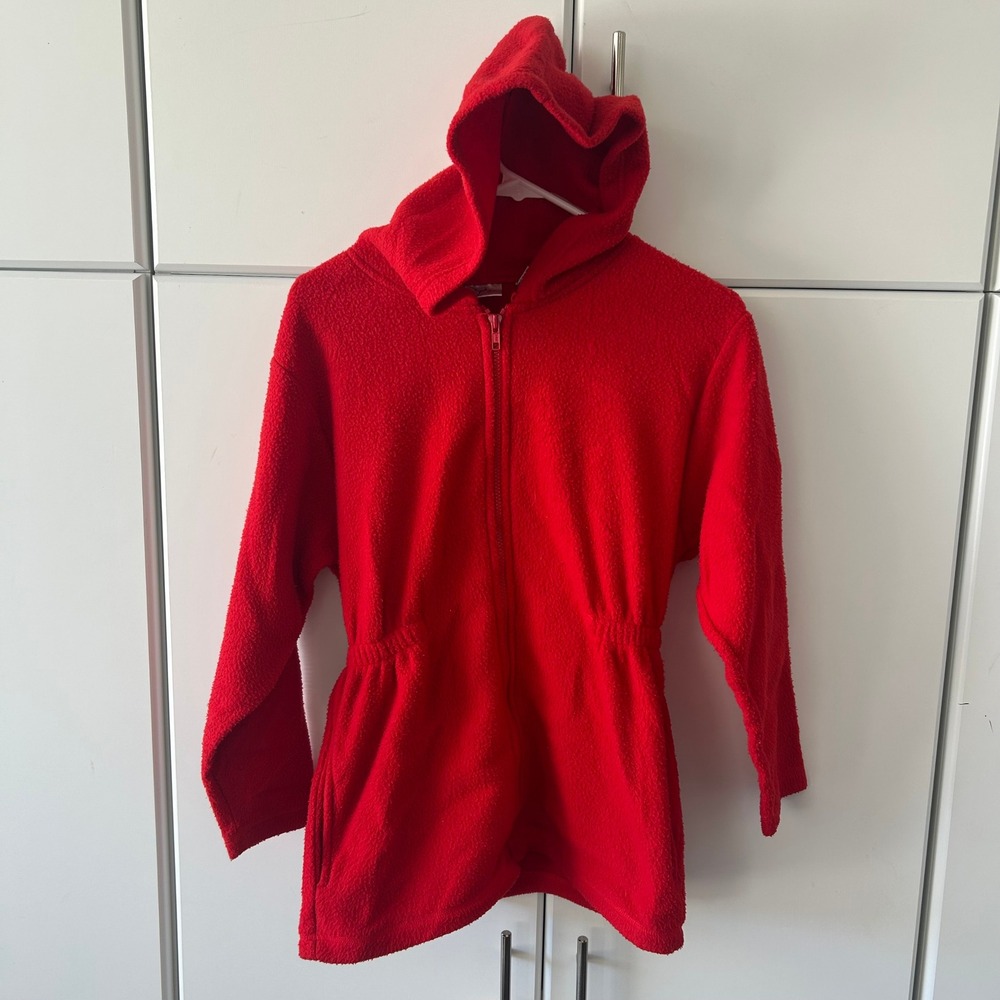 Vintage Badge RH Macy Red Fleece Full Zip Hooded Jacket Elastic Waist XL 16